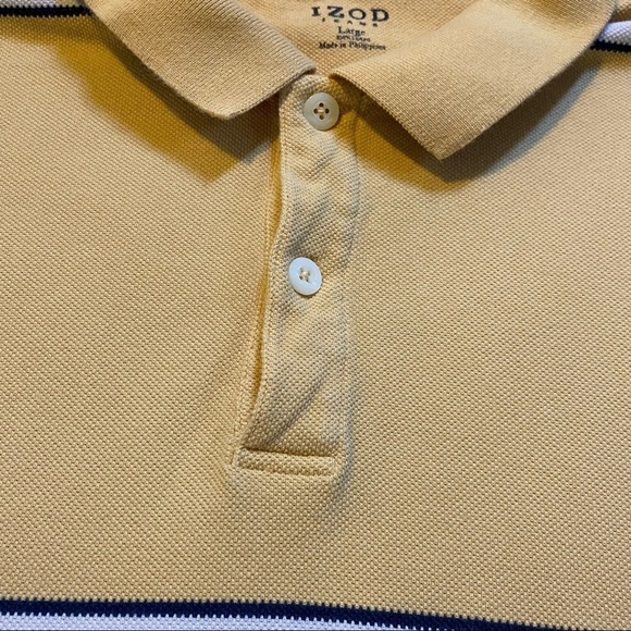 Vintage Retro IZOD Jeans Striped Cotton Rugby Shirt Yellow Gold Size Large - Picture 6 of 12